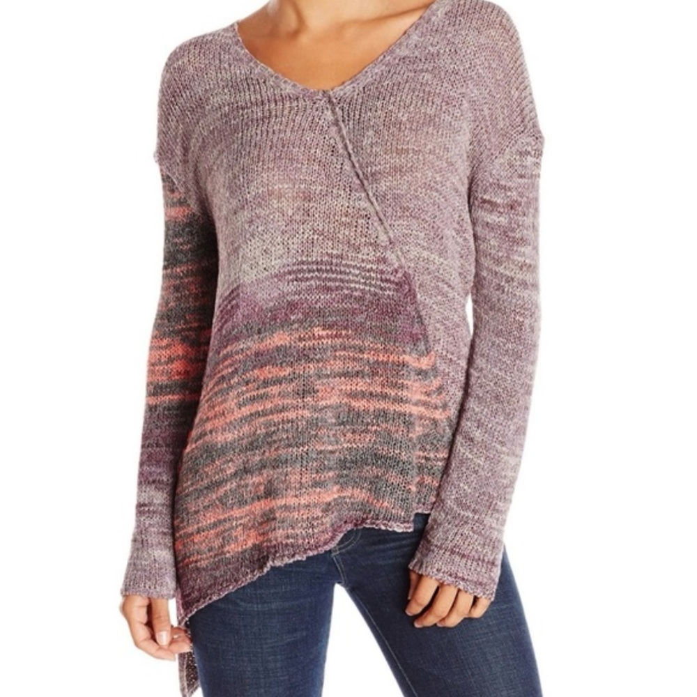 PrAna Vignette V-neck Knit Sweater Asymmetrical Purple Tart